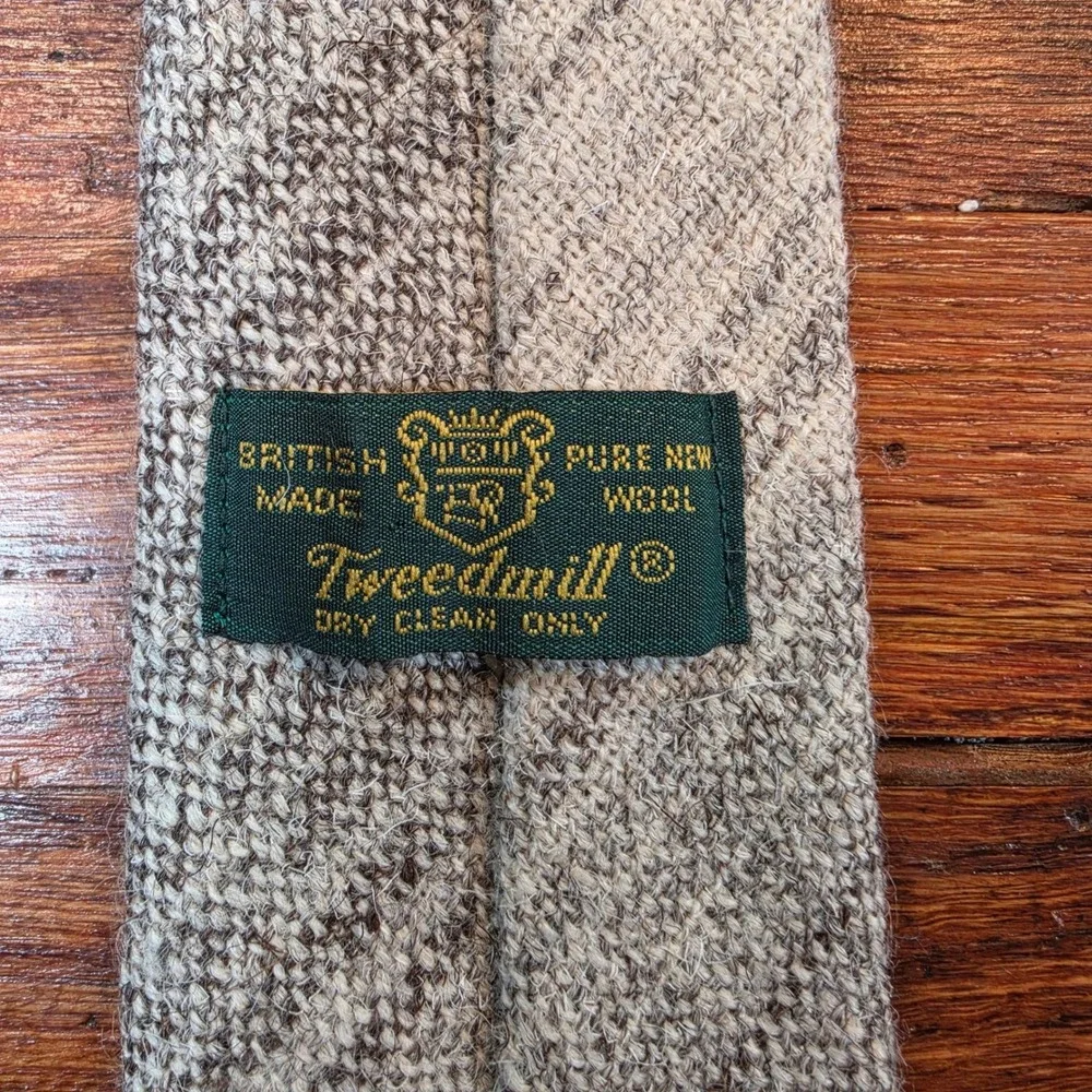 Tweedmill British Made Pure New‎ Wool Tie Brown Oatmeal Textured Tweed 61x3.25